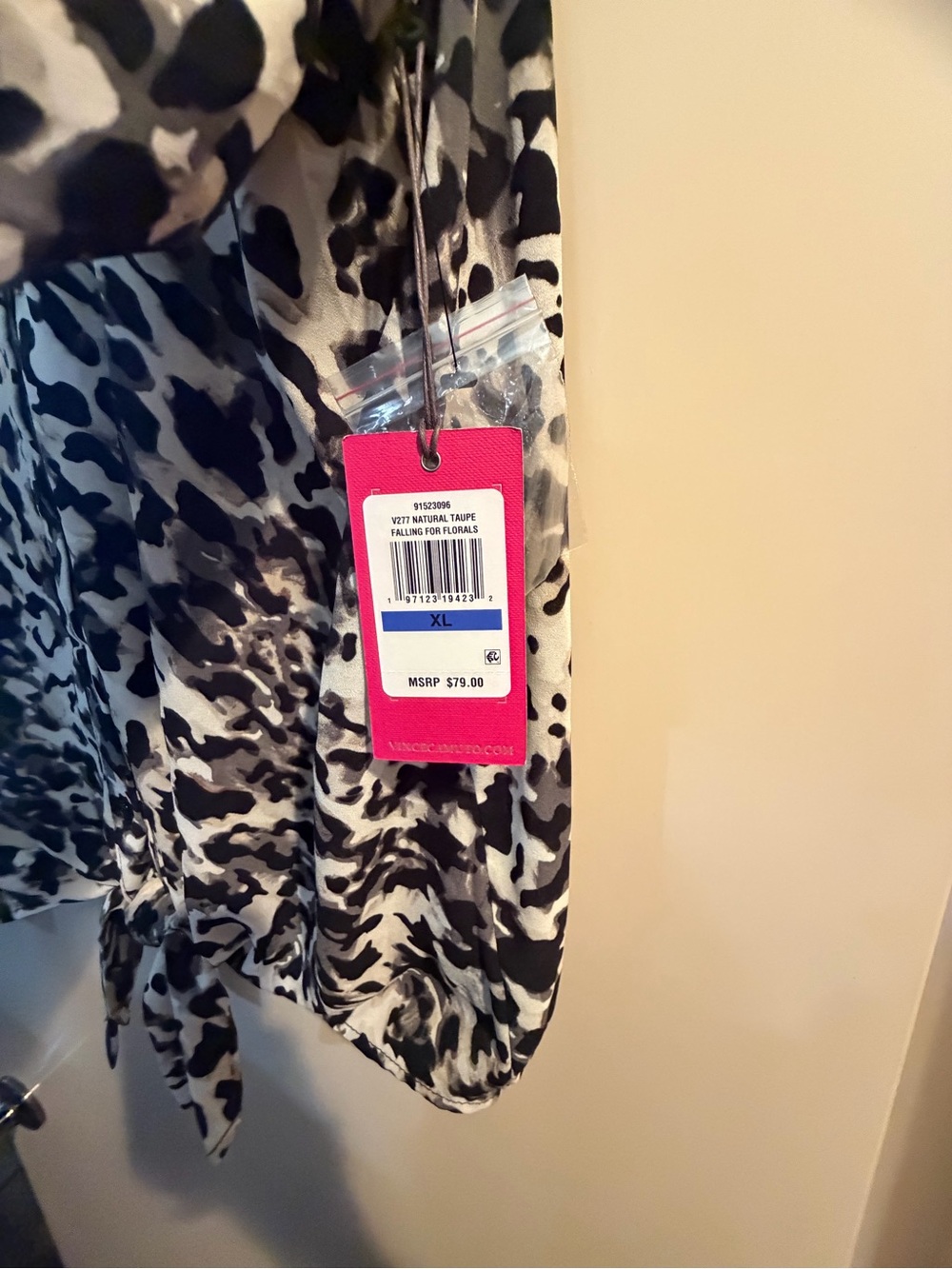 Vince Camuto Black and White Leopard Tie-Front Blouse - Picture 3 of 4